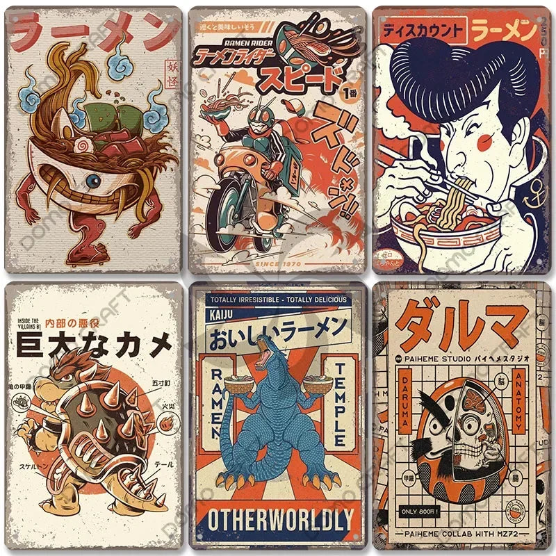 Retro Japanese Cartoon Comics Poster Metal Plate Takoyaki Noodles Fish Metal Sign Dining Room Club Wall Decor Retro Japanese Cartoon Comics Poster Metal Plate Takoyaki Noodles Fish Metal Sign Dining Room Club Wall Decor